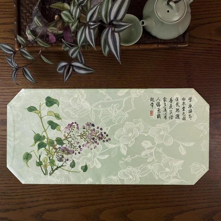 新中式防水织锦茶席锦缎禅意茶垫桌旗棉麻壶垫隔热垫麻高端香道席