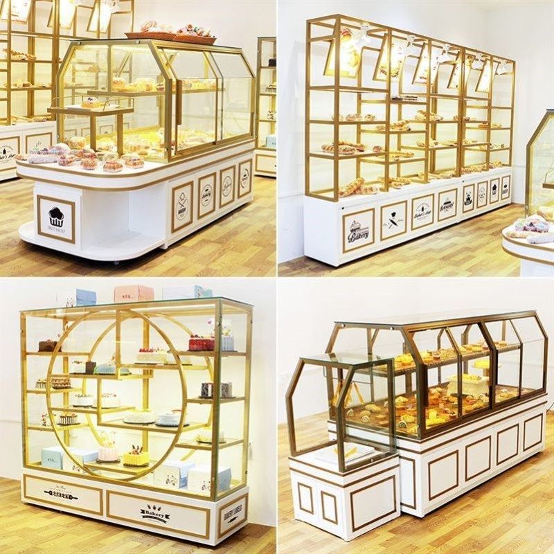 蛋糕店展示柜铁艺烤漆中岛柜实木货架蛋糕柜边柜面包柜面包展示柜