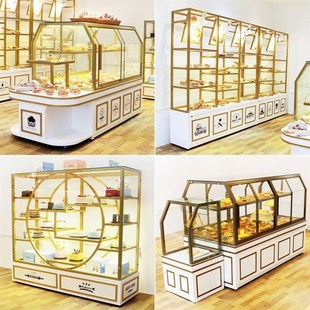 蛋糕店展示柜铁艺烤漆中岛柜实木货架蛋糕柜边柜面包柜面包展示柜