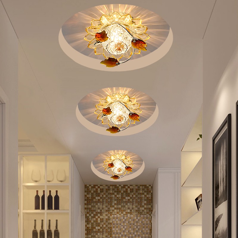 创意水晶玄关灯过道灯走廊灯三色水晶射灯筒灯暗装天花吊顶灯明装