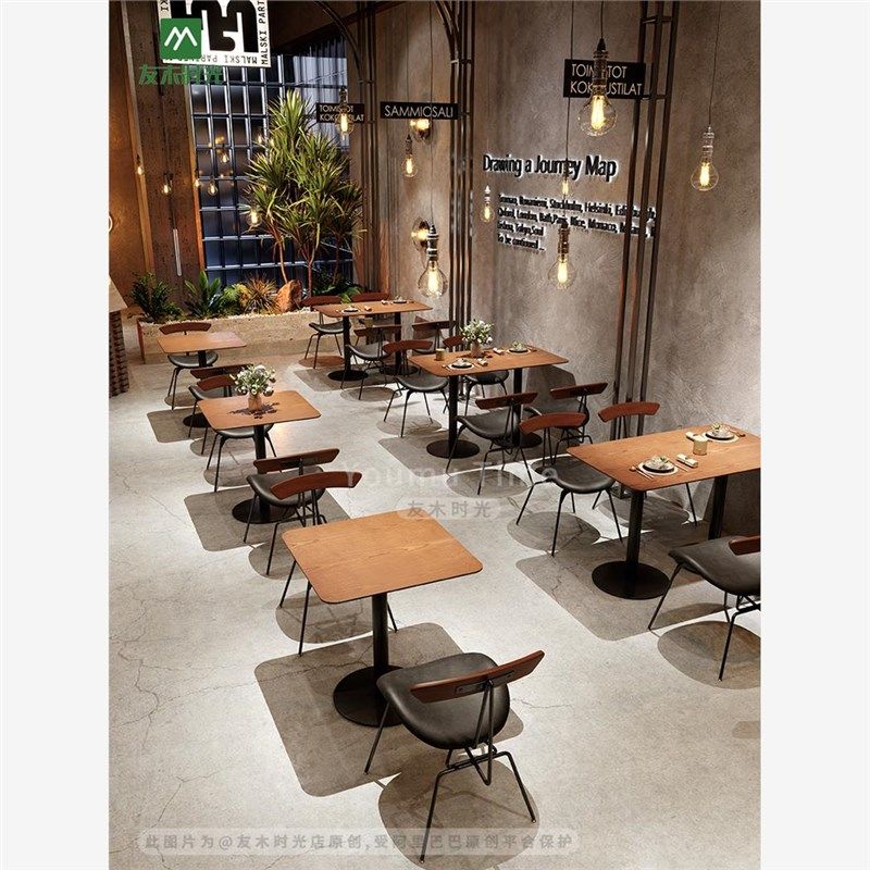 工业风咖啡店桌椅组合奶茶店卡座沙发复古西餐厅简餐店铁艺椅子