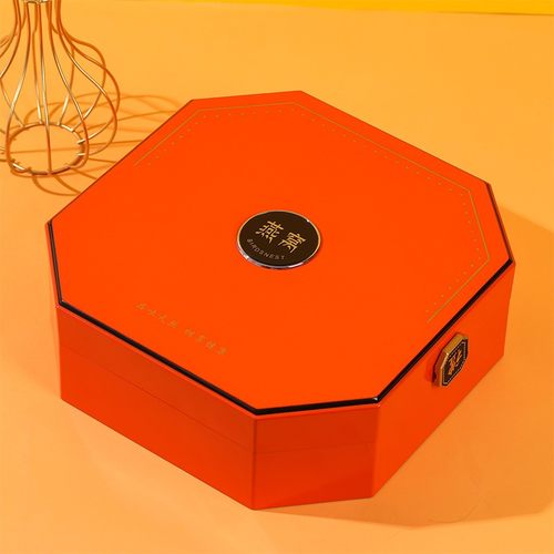 燕窝包装盒橙色八角礼盒木盒礼字锁扣礼盒礼品盒塑料盒圆盒八角盒