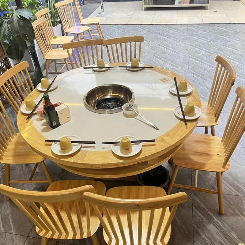 实木大理石无烟火锅桌子电磁炉一体烧烤肉桌子商用n火锅店桌椅组