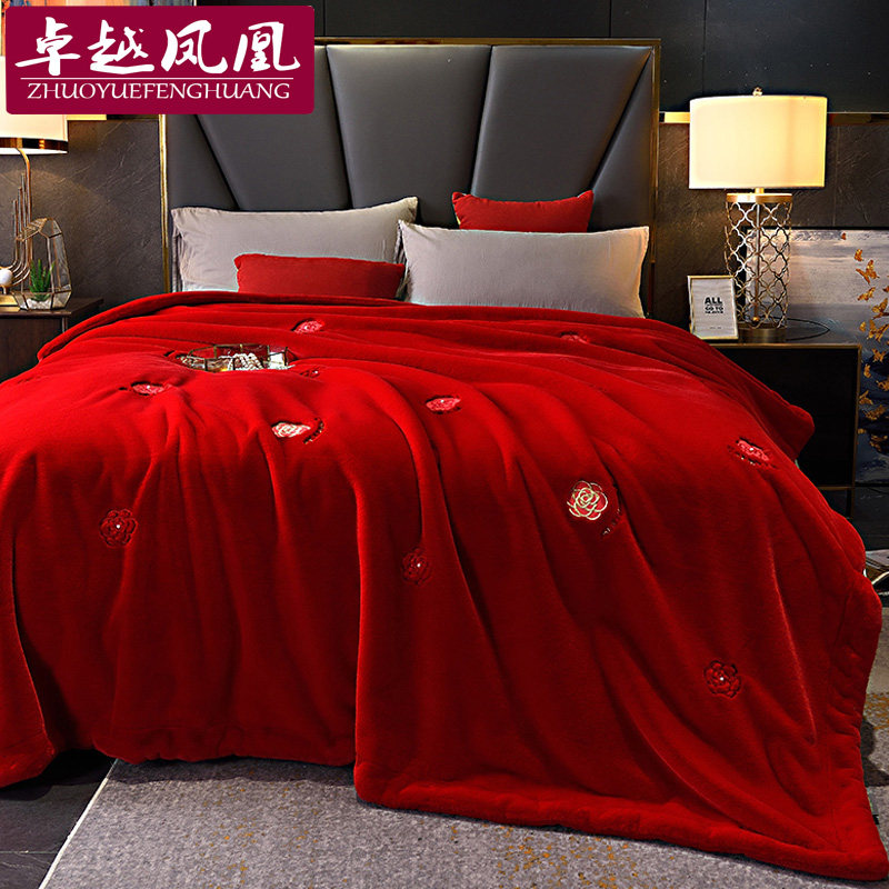 婚庆大红色毛毯结婚喜被高档云毯冬季双层加厚盖毯陪嫁送礼品绒毯