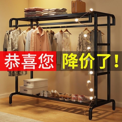 简易衣架卧室落地衣帽架阳台晾衣架加厚家用双杆式房间移动挂衣架