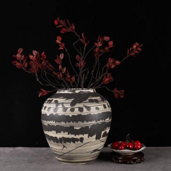 新中式水墨风复古陶瓷花瓶摆件家居书房画缸样板间售楼处软装品,家居饰品,花瓶,淘宝优惠券,粉丝福利购,淘宝优惠卷