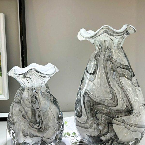 法式中古轻奢高端创意艺术大理石水波纹插花琉璃玻璃花瓶餐桌摆件,家居饰品,花瓶,淘宝优惠券,粉丝福利购,淘宝优惠卷