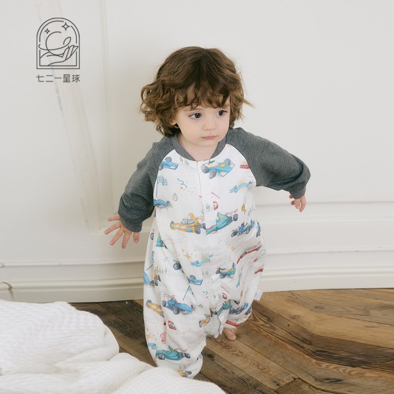 721星球婴儿睡袋竹棉纱布春秋款宝宝四季通用长袖分腿防踢被
