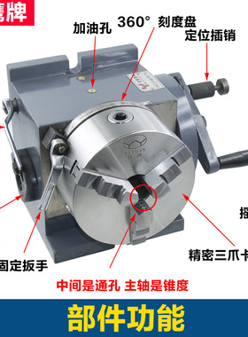 铣床FH万能6寸分度头160小型简易立卧两用手动分度器精密大通孔