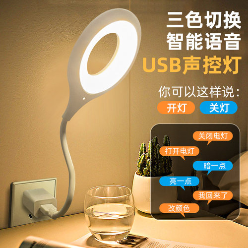 人工智能语音台灯usb起夜灯卧室床头感应控制声控灯宿舍LED小夜灯