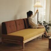 日式 以山 平原沙发 樱桃木原木无扶手沙发实木覆古风客厅布艺棉麻