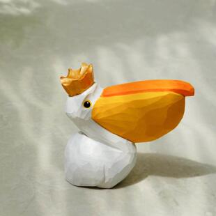 木刻自习室醍醐灌顶装饰摆件治愈系鹈鹕手工情侣礼物雕刻动物车饰