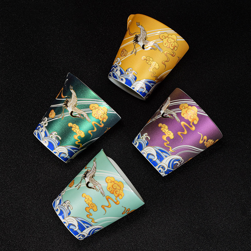 珐琅彩瑞鹤陶瓷公道杯焕彩仙鹤单个仿古泡茶分茶器茶海配件倒茶杯