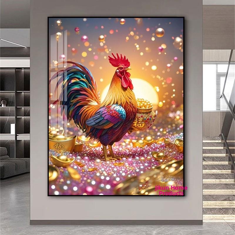 金鸡祝福钻石画2025新客厅手工钻石画生肖鸡与框架点钻石十字绣满