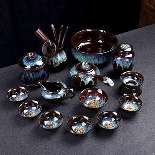 陶瓷家用茶壶茶杯流沙金轴泡茶盖碗茶盏杯办公室茶具 窑变茶具套装