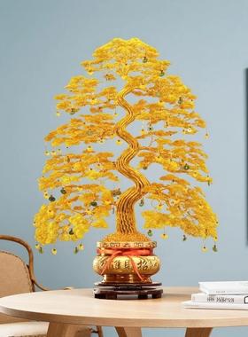 2025新款中式发财树摆件招财树铜丝铝线手工编织乔迁摇钱树装饰品