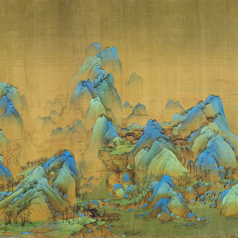 王希孟千里江山图新中式客厅正方形挂画办公室山水风景国画装饰画