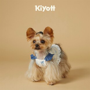復(fù)古小飛袖 KIYOTT 印花蕾絲裙貓咪狗狗德文寵物吊帶裙睡衣拼色
