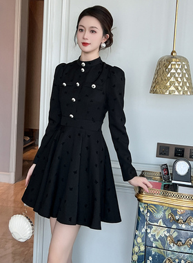 【花花原创】 时尚小黑裙名媛百褶设计感气质复古法式小香风21457