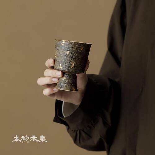 本初禾集手工鎏金茶杯主人杯高足杯功夫茶器110cc品茗杯绿茶茶具