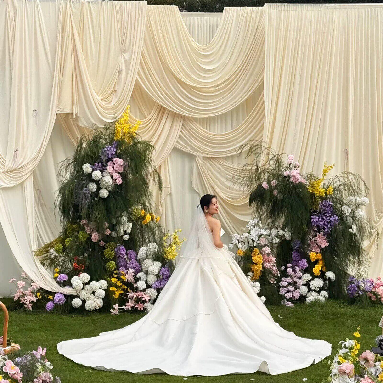 牛奶丝布幔装饰婚庆背景布置弹力布布料奶白色婚礼舞台纱幔帷幔