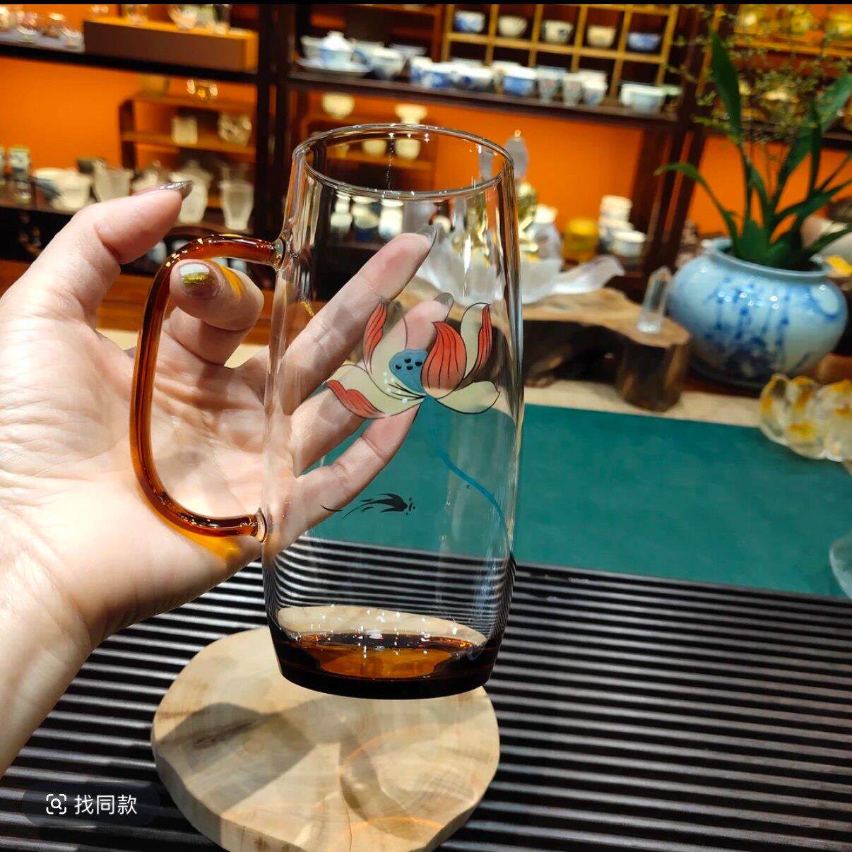 水璃方荷花泡茶杯花茶杯办公室绿茶杯高硼硅耐热玻璃杯