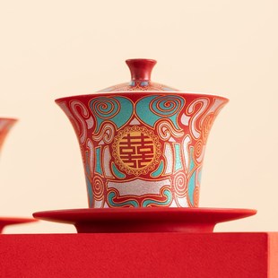 结婚改口杯茶具红色婚礼品盒陪嫁用品大全 唐呈敦煌敬茶杯套装