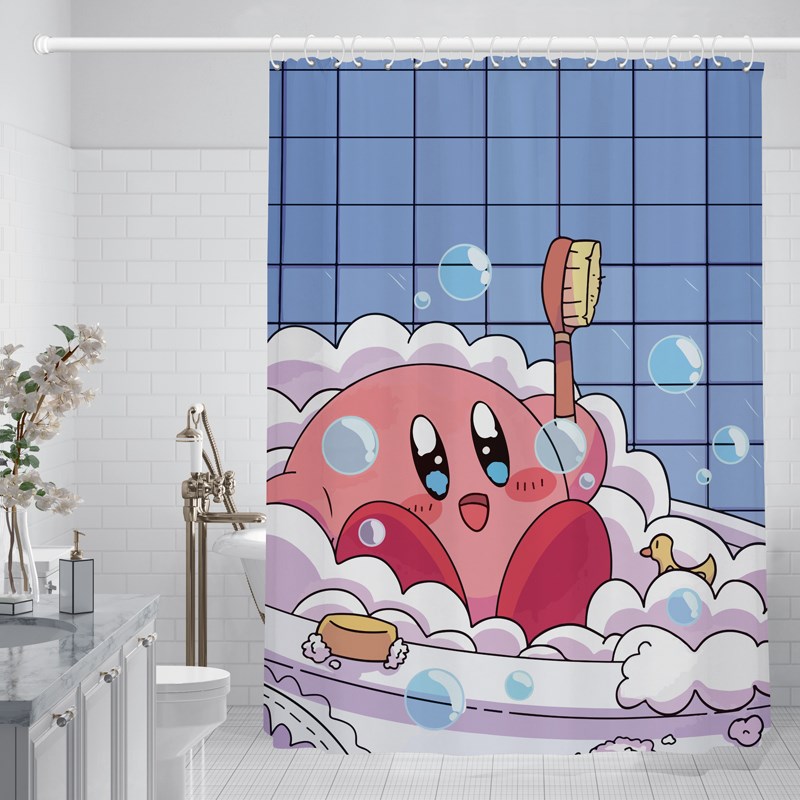 卫生间浴帘防水布可爱卡通星卡比淋浴浴室挂帘干湿分离免打孔套装