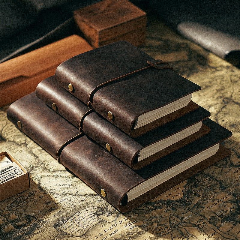 旅行手帐手工商务牛皮笔记本活页皮扣线圈疯马皮记事本子A5A6A7,文具电教/文化用品/商务用品,笔记本/记事本,淘宝优惠券,粉丝福利购,淘宝优惠卷