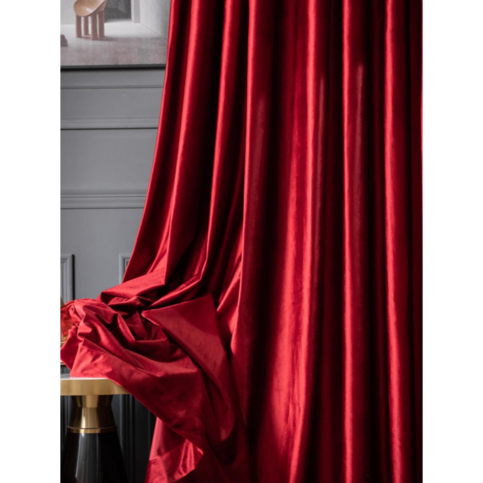 复古轻奢丝绒窗帘加厚遮光红色中式家用客厅民宿纯色背景绒布窗帘