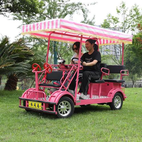 休闲马双人亲子多人四人脚踏观光车四轮自行车电动助力观光车