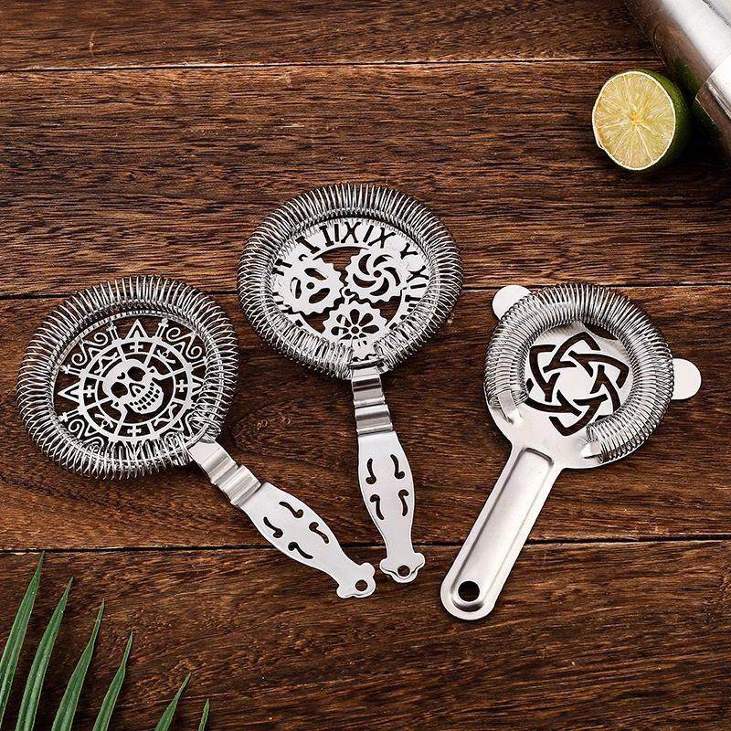 专业花式鸡尾酒调酒工具隔冰器304不锈钢滤冰器霍桑刻花纹骷髅头,餐饮具,滤冰器,淘宝优惠券,粉丝福利购,淘宝优惠卷