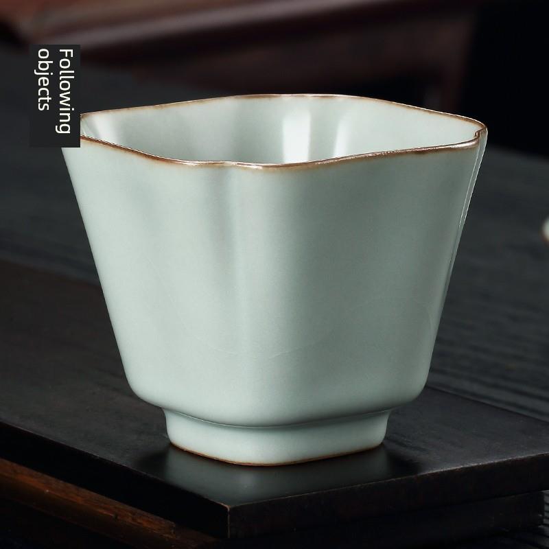 天庆汝窑四方莱彩大师杯景德镇茶杯陶瓷大男士个人茶具杯