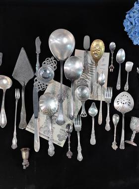 5月欧洲中古vintage美食镀银甜品勺餐叉勺摄影摆件复古INS装饰N
