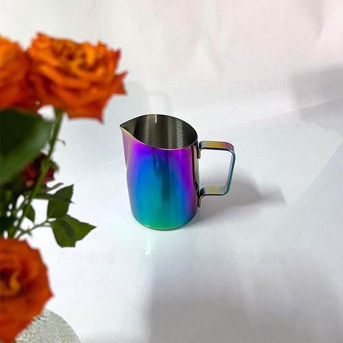 斜口咖啡拉花缸不锈钢尖嘴拉花缸专业压纹奶泡杯粉色拉花缸450ml