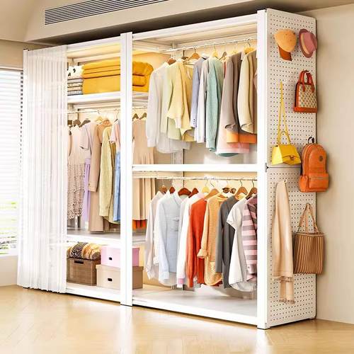 衣帽置物架简易开 放式挂衣架公寓出租房家用卧室多层落地货架衣