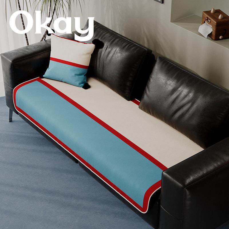 okay撞色拼贴冰丝凉感沙发垫夏季沙发凉席防滑韩系客厅透气坐垫子,居家布艺,沙发垫,淘宝优惠券,粉丝福利购,淘宝优惠卷