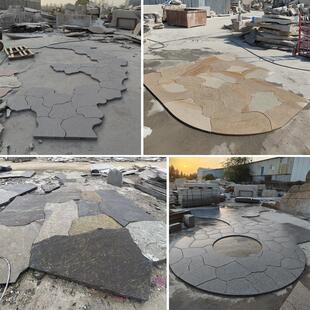 不规则碎拼庭院地舖石异型天然石材地图拼冰裂纹自然面黄锈柏坡黄