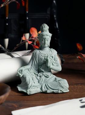 桌面中式水月观音菩萨佛像微景观鱼缸造景假山摆件茶宠香道装饰