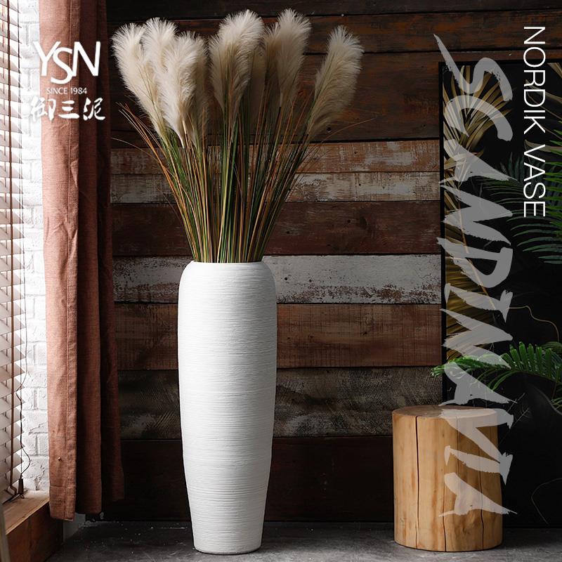 景德镇陶瓷大花瓶北欧客厅插花干花白色落地陶罐装饰摆件现代简约