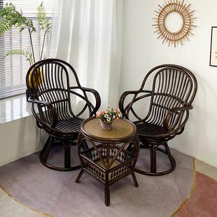 客厅藤椅单人靠背家用高背圈椅天然真藤老人椅原木色藤编旋转椅子