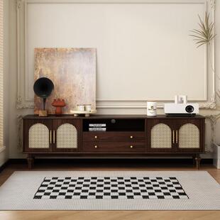 北欧法式轻奢藤编电视柜小户型客厅中古风地柜收纳柜实木柜电视柜