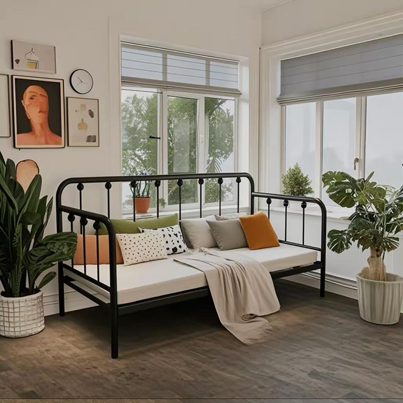 铁艺沙发床北欧简约现代单人两用小户型欧式沙发床民宿午睡铁架床