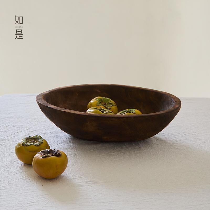 如是/侘寂风做旧椭圆木质果盘托盘民宿样板间果盆创意装饰品摆件