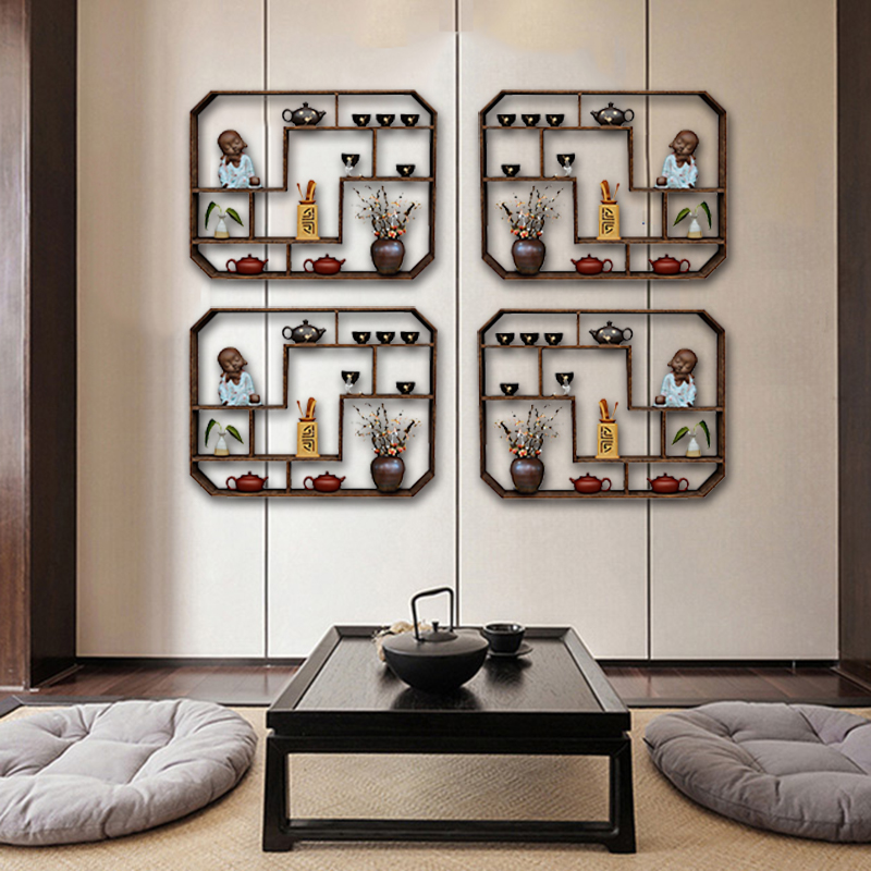博古架 实木中式 茶架子置物架 挂墙博古架壁挂式 墙上置物架隔断