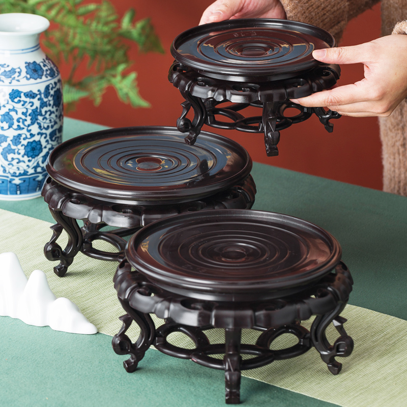 圆形鱼缸底座塑料花盆托水盘摆件工艺品石头花瓶垫高花架鱼缸架子