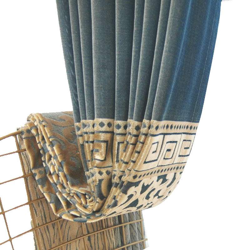 高档大气提花丝绒窗帘窗纱定制落地蓝色客厅卧室阳台新款新中式