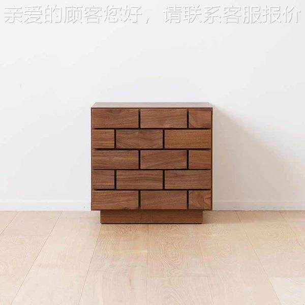 北美黑核桃木柜电视头客厅组落合高级感几何94903方块实木边几落