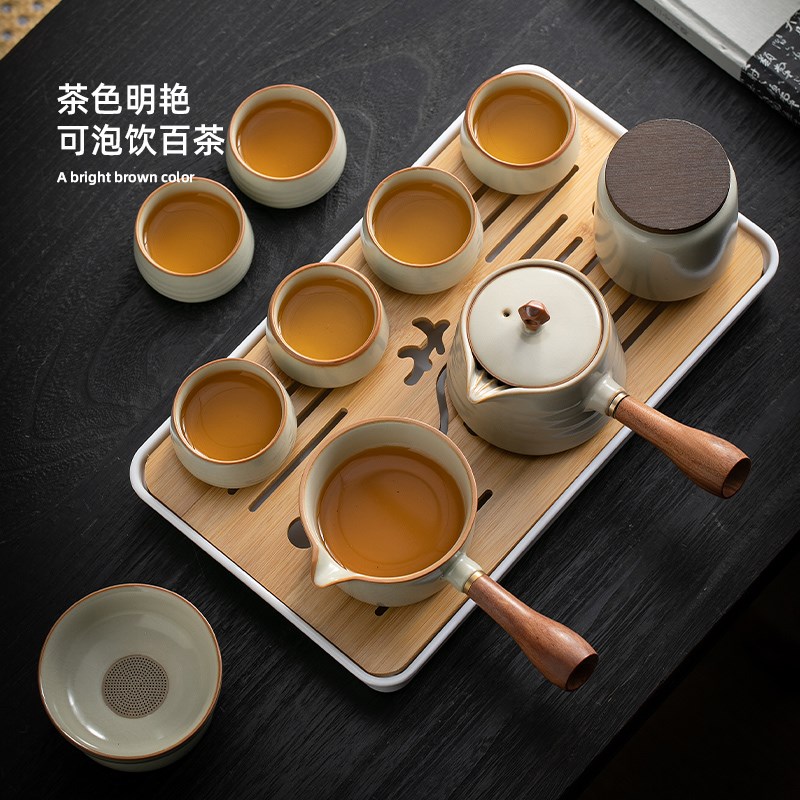 便携式汝窑旅行茶具套装中式户外家用简易茶盘随车陶瓷泡茶壶茶杯