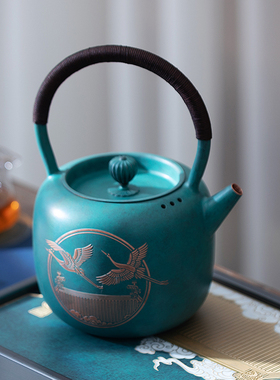 朱炳仁铜 手工紫铜壶单人便携泡茶壶功夫茶具瑞鹤呈祥壶